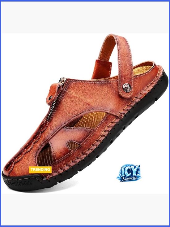 Men\'s Leather Closed Toe Fisherman Sandals Handmade Casual Beach